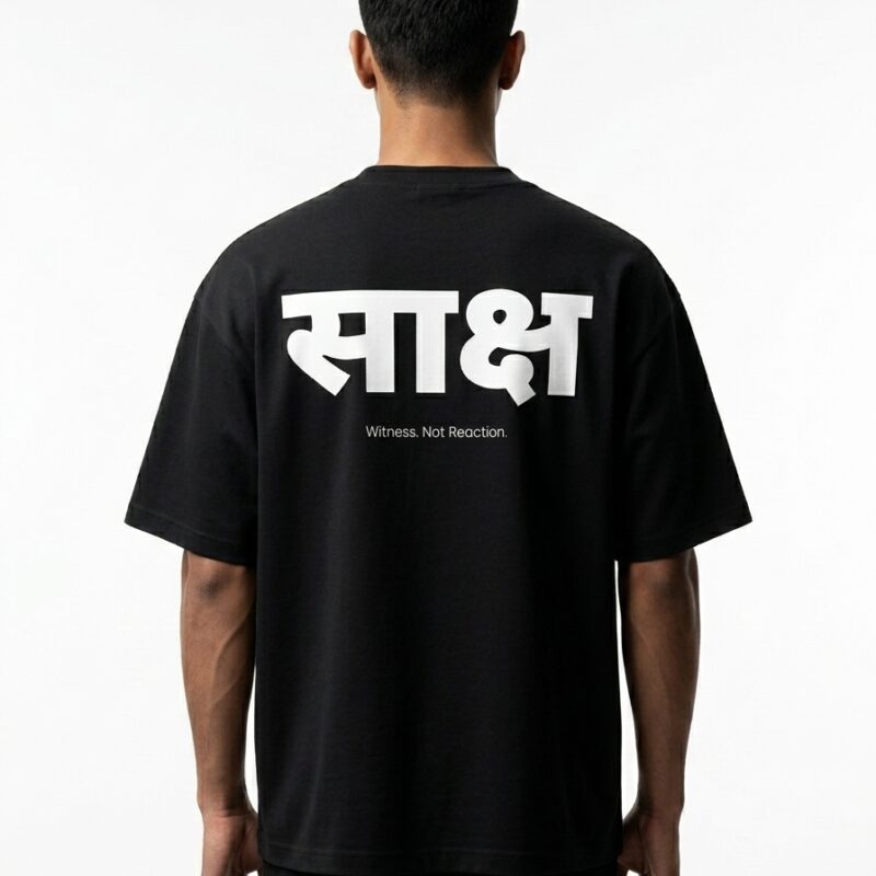 Saksh Oversized T-Shirt Back Graphic on Model